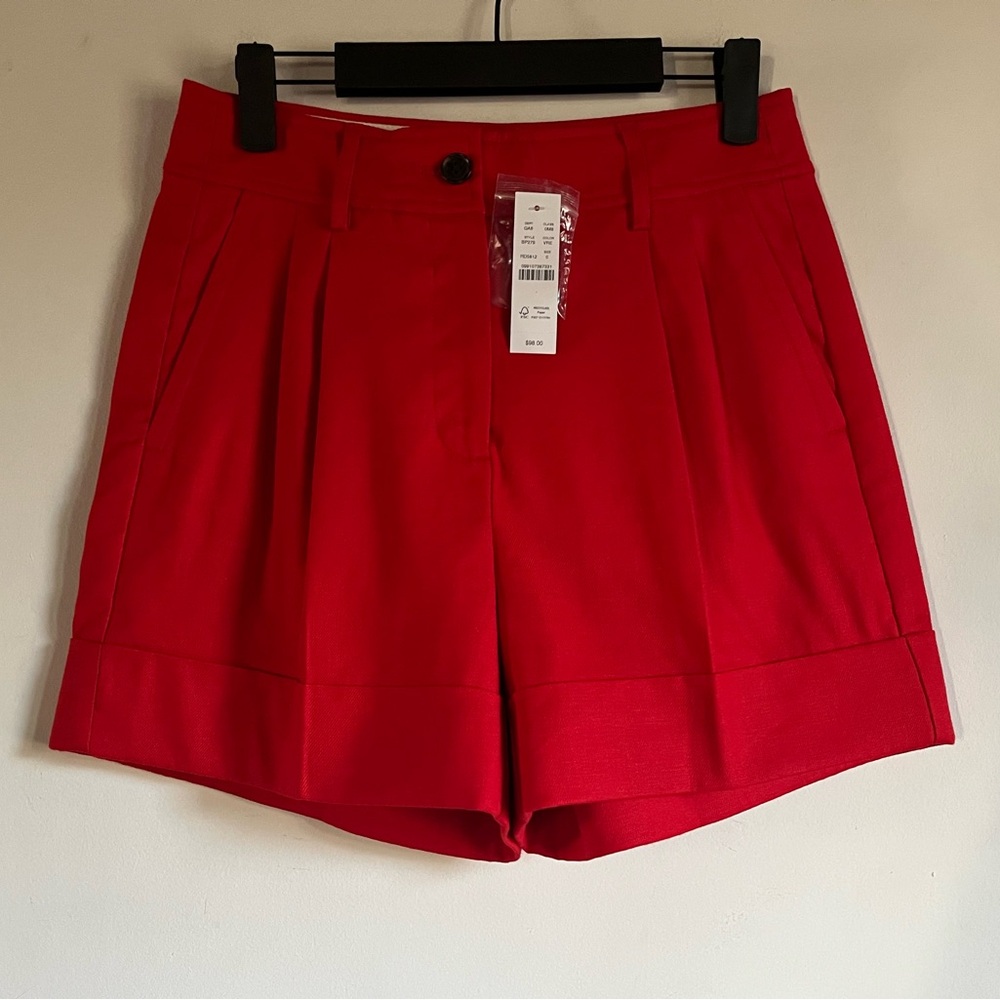 NEW J Crew Remi Short in Stretch Linen Blend Red Size 0 $98 Retail and Sold Out - Picture 2 of 12